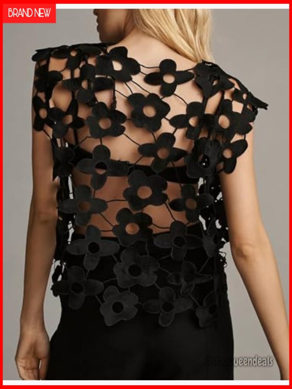 Hollow Out Floral Lace Vest Sleeveless Crewneck Cover Up Summer Going Out Top - Picture 2 of 7